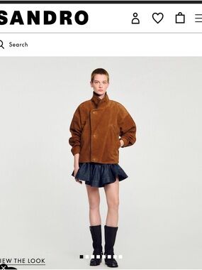 Sandro Brown Suede Boxy Bomber Jacket